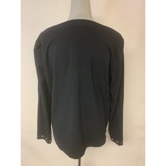 Quaker Factory Blouse Holiday Angel & Snowflake Sequins Causal 90s Womens Size L - Picture 3 of 9